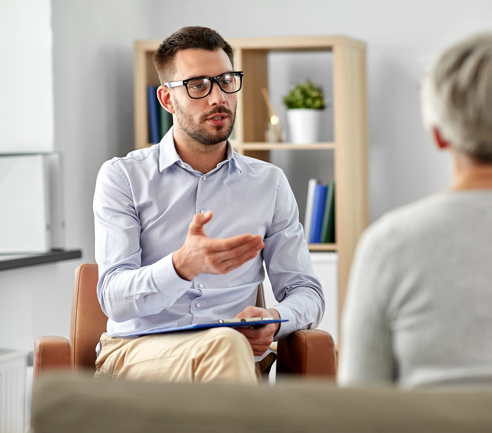 Man and women talking